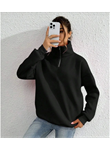 Unisex Uzun Kol Yarım Farmuarlı Yakalı Basic SweatShirt - Siyah