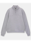 Oversize Yarım Farmuarlı Yakalı Basic SweatShirt - Gri