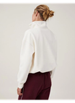 Oversize Yarım Farmuarlı Yakalı Basic SweatShirt - Beyaz