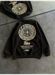 Kışlık Bisiklet Yaka Ön Ve Arka Baskılı SweatShirt - Siyah