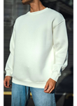 Kışlık Bisiklet Yaka Üç İplik Basic SweatShirt - Beyaz
