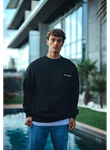 Kışlık Bisiklet Yaka Oversize Baskılı SweatShirt - Siyah
