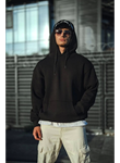 Üç İplik Penye Kapşonlu Basic SweatShirt - Siyah