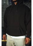 Üç İplik Penye Kapşonlu Basic SweatShirt - Siyah