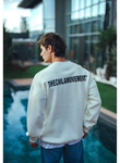Kışlık Bisiklet Yaka Oversize Baskılı SweatShirt - Beyaz