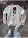Unisex Bisiklet Yaka Ön Ve Arka Baskılı SweatShirt - Beyaz