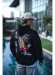 Üç İplik Penye Kapşonlu Baskılı SweatShirt - Siyah