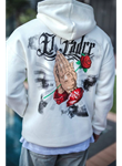 Üç İplik Penye Kapşonlu Baskılı SweatShirt - Beyaz