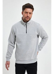 Oversize Yarım Farmuarlı Yakalı Basic SweatShirt - Gri
