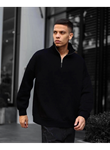 Erkek Yarım Fermuarlı Üç İplik Sweatshirt - Siyah