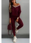 Kadın Uzun Kollu Tek Omuzu Açık Detaylı Viskon Iki Iplik Bluz Ve Pantolon Ikili Takım