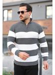 Erkek Şerit Renk Desenli Zip Yaka Kazak
