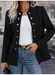Kadın Uzun Kollu Hakim Yaka önden Düğmeli Kısa Atlas Ceket