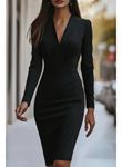 Kadın Uzun Kollu Kruvaze Yakalı Mini Ithal Krep Elbise