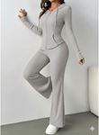 Kadın Uzun Kollu Kapşonlu önden Fermuarlı Kaşkorse Bluz Ve Pantolon Ikili Takım