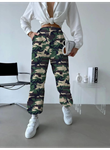 Unisex Ceplı Paraşut Kamuflaj Pantolon - Askeri