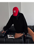 Yarım Fermuarlı Üç İplik Sweatshirt - Siyah