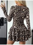 Kadın Uzun Kollu Balıkçı Yaka Fırfırlı Leopar Desenli Modal Elbise