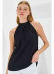 0489 Halter Yaka Örme Bluz - Siyah