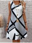 Kadın Askılı Yuvarlak Yaka Geometrik Desenli Kısa Süprem Elbise