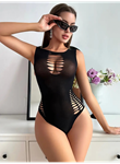 Kadın Sıfır Kol Göğüs, Sırt Ve Yanları Kesik Detay çıtçıtlı Viskon Bodysuit