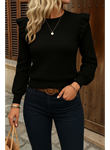 Kadın Uzun Kollu Bisiklet Yaka Omuzları Fırfırlı Triko Bluz