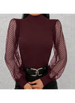 Kadın Uzun Kollu Tül Detaylı Yarım Balıkçı Yaka Kaşkorse Bluz