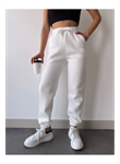 Üç İplik Basic Lastikli Eşofman Pantolon - Beyaz