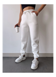 Üç İplik Basic Lastikli Eşofman Pantolon - Beyaz