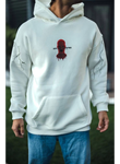 Üç İplik Kapşonlu Baskılı Oversize SweatShirt- Beyaz