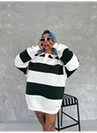 Unisex Üç İplik Parçalı Yakalı SweatShirt - Yeşil