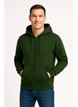Erkek Üç İplik Kapüşonlu Tam Fermuarlı Kanguru Çepli SweatShirt Hoodie - Haki