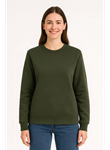 Üç İplik Düz Bisiklet Yaka SweatShirt - Haki