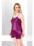 Büyük Beden Mor Saten Babydoll Şort Takımı