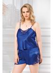 Büyük Beden Saks Saten Babydoll Şort Takımı