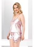 Büyük Beden Somon Saten Babydoll Şort Takımı