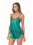 Zümrüt Saten Babydoll Şort Takımı