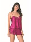 Vişne Saten Babydoll Şort Takımı