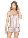 Pudra Saten Babydoll Şort Takımı