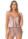 Vizon Saten Babydoll Şort Takımı