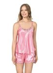 Koyu Pembe Saten Babydoll Şort Takım