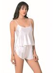 Beyaz Saten Babydoll Şort Takımı