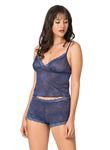 Lacivert Jakarlı Babydoll Şort Takımı
