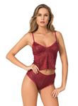 Bordo Jakarlı Babydoll Şort Takımı