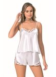 Beyaz Saten Babydoll Şort Takımı