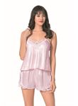 Pembe Saten Babydoll Şort Takımı