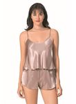 Vizon Saten Babydoll Şort Takımı
