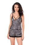 Leopar Saten Babydoll Şort Takımı
