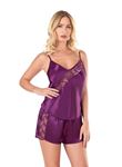 Mor Saten Babydoll Şort Takımı