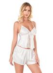 Ekru Saten Babydoll Şort Takımı